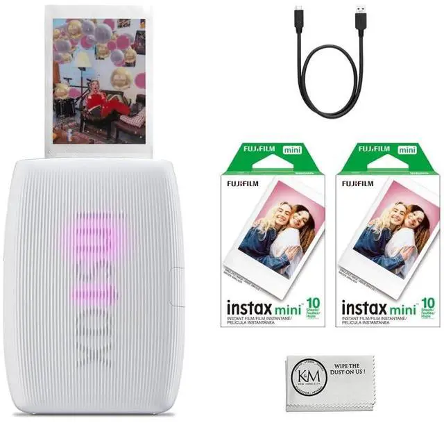 Main image of INSTAX Mini Link 3 Smartphone Printer | Clay White Bundled INSTAX Mini Instant Film | 20 Exposures + Microfiber Cleaning Cloth (3 Items)