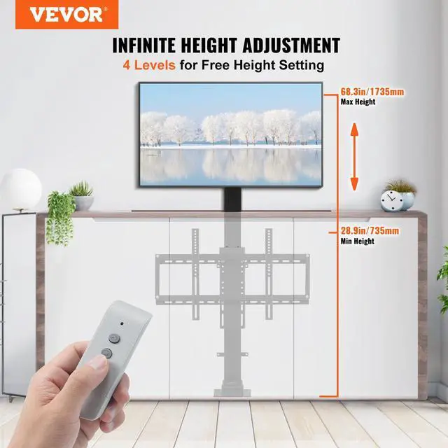 Alt view image 3 of 7 - Swivel Motorized TV Lift Stroke Length 40 Inch Motorized TV Mount Fit for 32-70 Inch TV Lift with Remote Control Height Adjustable 28.74-68.11 Inch,Load Capacity 154 Lbs,Manual Swivel L/R 30°