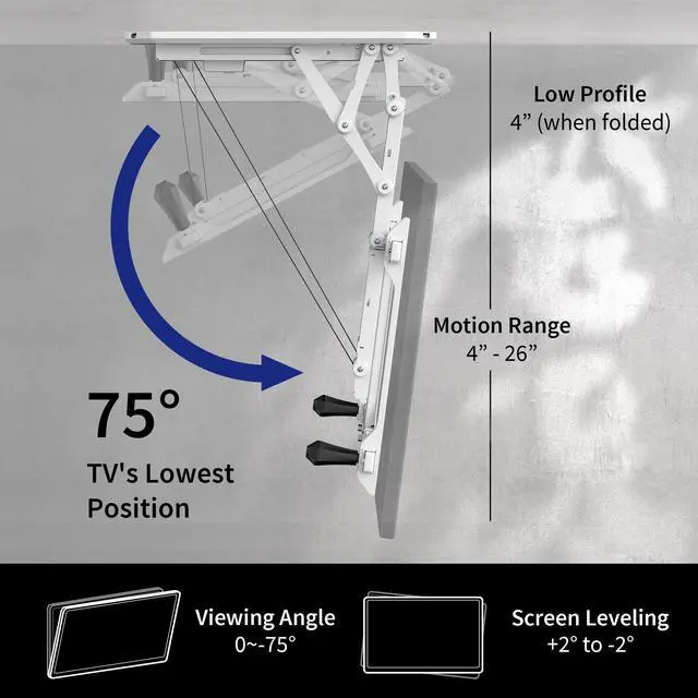 Alt view image 3 of 7 - White Electric Ceiling TV Mount for 32 to 70 in Screens, MOUNT-E-FD70W | Large Motorized Flip Down TV Mount, Pitched Roof VESA Mount, Heavy Duty Steel Design, Low Profile, Master Pack, Holds 77 lbs