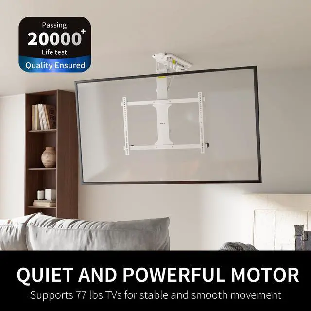 Alt view image 5 of 7 - White Electric Ceiling TV Mount for 32 to 70 in Screens, MOUNT-E-FD70W | Large Motorized Flip Down TV Mount, Pitched Roof VESA Mount, Heavy Duty Steel Design, Low Profile, Master Pack, Holds 77 lbs