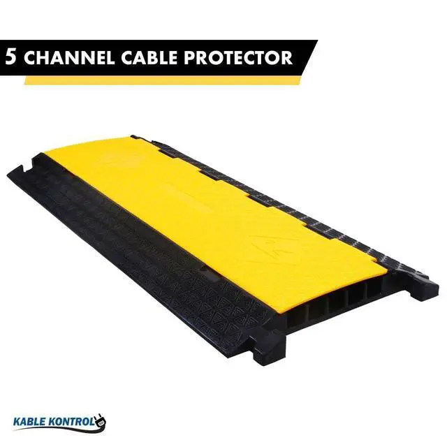Alt view image 2 of 7 - Atlas Cable Protector Wire Ramp - 5 Channel 1 Pc - 35 Long Black & Yellow - 24000 Lbs Load Capacity - Rubber Speed Bump Wire Protector Cord Cover - CP9975