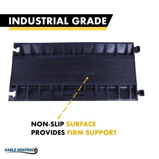 Alt view image 5 of 7 - Atlas Cable Protector Wire Ramp - 5 Channel 1 Pc - 35 Long Black & Yellow - 24000 Lbs Load Capacity - Rubber Speed Bump Wire Protector Cord Cover - CP9975