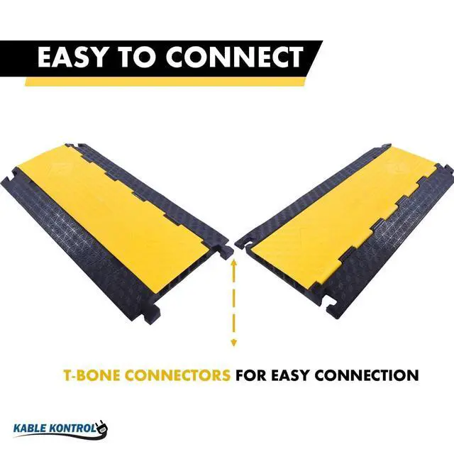 Alt view image 4 of 7 - Atlas Cable Protector Wire Ramp - 5 Channel 1 Pc - 35 Long Black & Yellow - 24000 Lbs Load Capacity - Rubber Speed Bump Wire Protector Cord Cover - CP9975