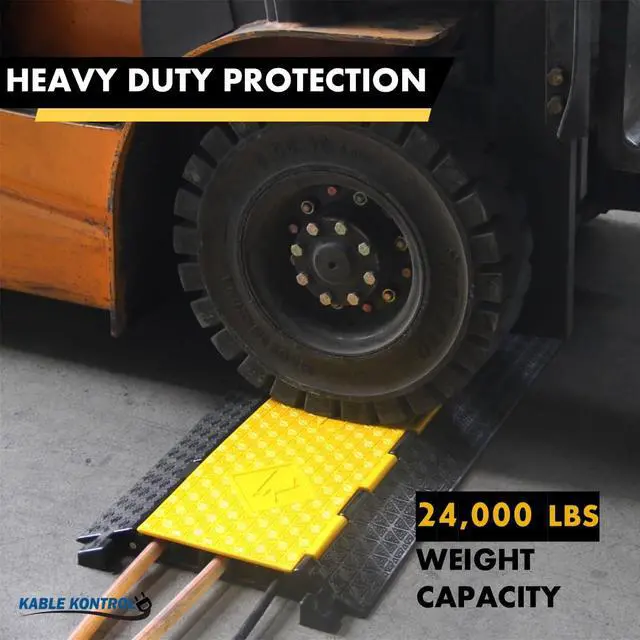 Alt view image 7 of 7 - Atlas Cable Protector Wire Ramp - 5 Channel 1 Pc - 35 Long Black & Yellow - 24000 Lbs Load Capacity - Rubber Speed Bump Wire Protector Cord Cover - CP9975