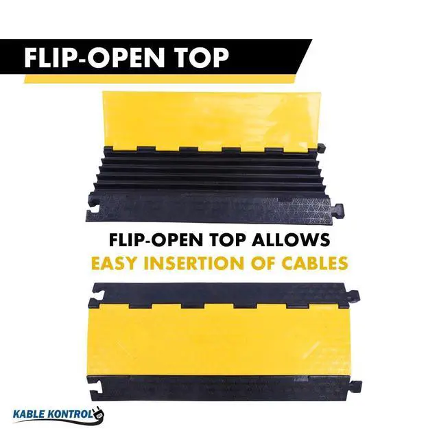 Alt view image 6 of 7 - Atlas Cable Protector Wire Ramp - 5 Channel 1 Pc - 35 Long Black & Yellow - 24000 Lbs Load Capacity - Rubber Speed Bump Wire Protector Cord Cover - CP9975