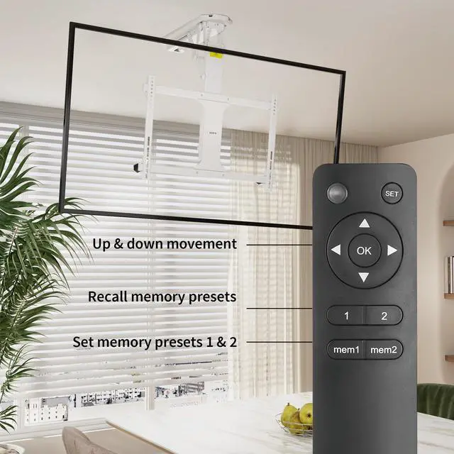 Alt view image 7 of 7 - White Electric Ceiling TV Mount for 32 to 70 in Screens, MOUNT-E-FD70W | Large Motorized Flip Down TV Mount, Pitched Roof VESA Mount, Heavy Duty Steel Design, Low Profile, Master Pack, Holds 77 lbs