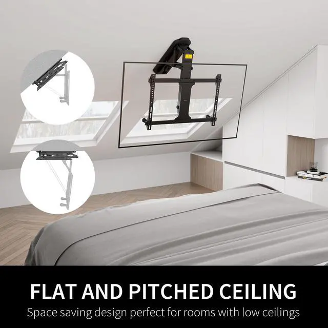 Alt view image 6 of 7 - Black Electric Ceiling TV Mount for 32 to 70 in Screens, MOUNT-E-FD70 | Large Motorized Flip Down TV Mount, Pitched Roof VESA Mount, Heavy Duty Steel Design, Low Profile, Master Pack, Holds 77 lbs