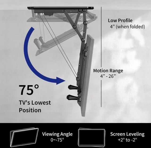 Alt view image 3 of 7 - Black Electric Ceiling TV Mount for 32 to 70 in Screens, MOUNT-E-FD70 | Large Motorized Flip Down TV Mount, Pitched Roof VESA Mount, Heavy Duty Steel Design, Low Profile, Master Pack, Holds 77 lbs