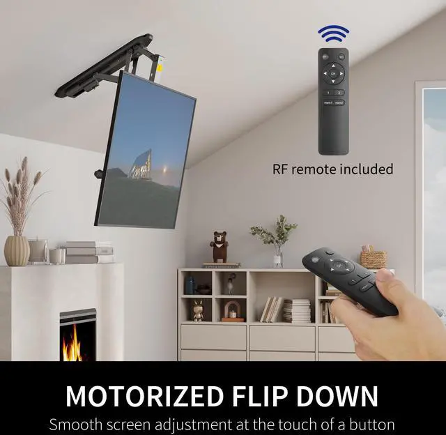 Alt view image 4 of 7 - Black Electric Ceiling TV Mount for 32 to 70 in Screens, MOUNT-E-FD70 | Large Motorized Flip Down TV Mount, Pitched Roof VESA Mount, Heavy Duty Steel Design, Low Profile, Master Pack, Holds 77 lbs