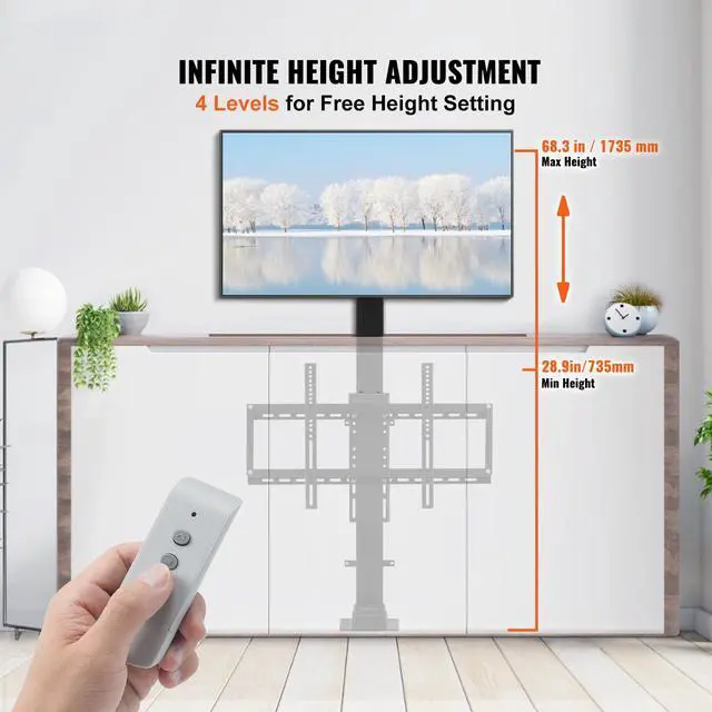 Alt view image 4 of 7 - Motorized TV Lift Stroke Length 39.4 Inches Motorized TV Mount Fit for 32-70 Inch TV Lift with Remote Control Height Adjustable 28.74-68.11 Inch,Load Capacity 154 Lbs