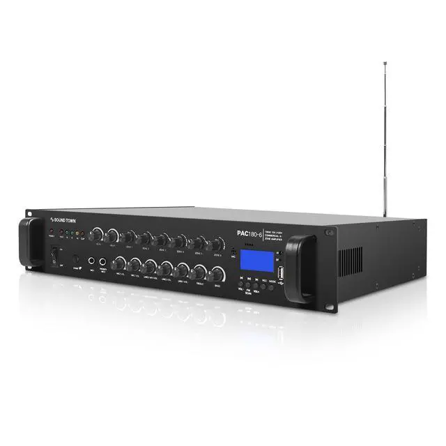 Alt view image 3 of 5 - 180W 6-Zone 70V/100V Commercial Power Amplifier with Bluetooth, Aluminum, for Restaurants, Lounges, Bars, Pubs, Schools and Warehouses (PAC180-6)