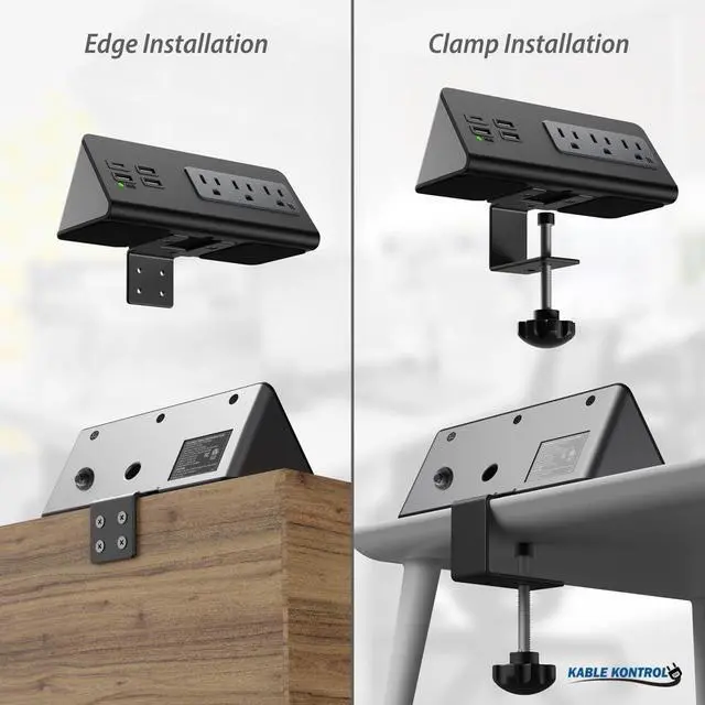 Alt view image 6 of 7 - Desk Clamp Power Strip with USB-C Port, Nightstand Charging Station, 3 AC Outlets, 3 USB-A Ports, Fast Charger, Easy Installation for Home, Offices, Hotels 4.9 Ft, Black, 5 Pcs