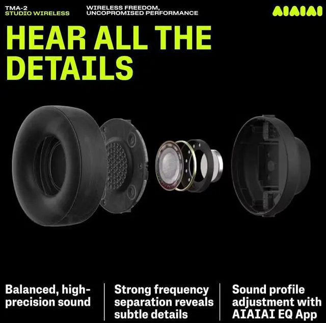 Alt view image 5 of 7 - TMA-2 Studio Wireless Black Over-Ear Headphones, W+ Link + Bluetooth | Studio headphones for mixing and producing, W+ Link and Bluetooth, 20+ Hours of Playback, detailed sound, app EQ, memory foam