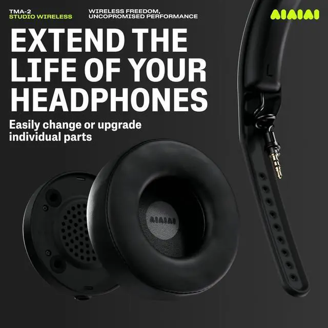 Alt view image 7 of 7 - TMA-2 Studio Wireless Black Over-Ear Headphones, W+ Link + Bluetooth | Studio headphones for mixing and producing, W+ Link and Bluetooth, 20+ Hours of Playback, detailed sound, app EQ, memory foam