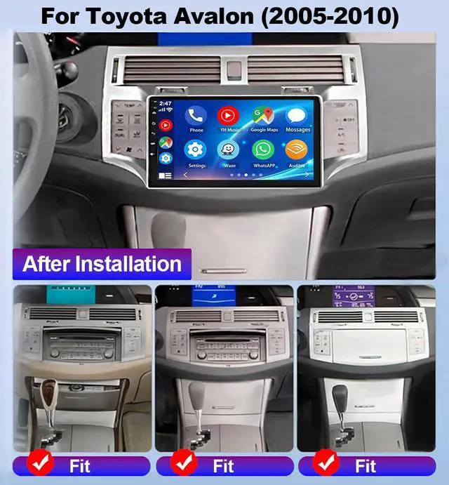 Alt view image 2 of 6 - 2+32G Android 13 Double Din Car Radio Stereo Compatible with Avalon 2005-2010 with Wireless CarPlay & Android Auto 9" Touch Screen Android Car Radio with GPS Navigation/FM/WiFi/USB/SWC/Bluetooth