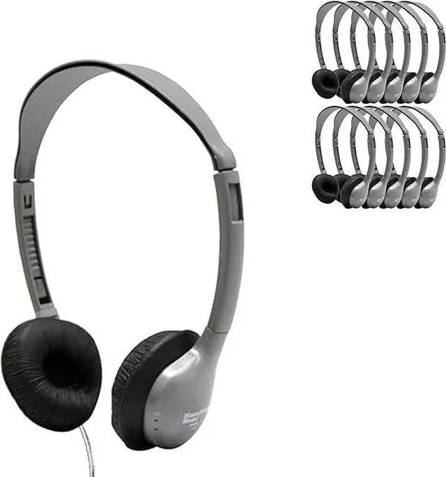 Main image of MS2L Schoolmate Personal Stereo Headphones 10-Pack OnEar Design, 3.5mm SlimBarrel Plug, ChewResistant DuraCord, Replaceable Leatherette Cushions Gray
