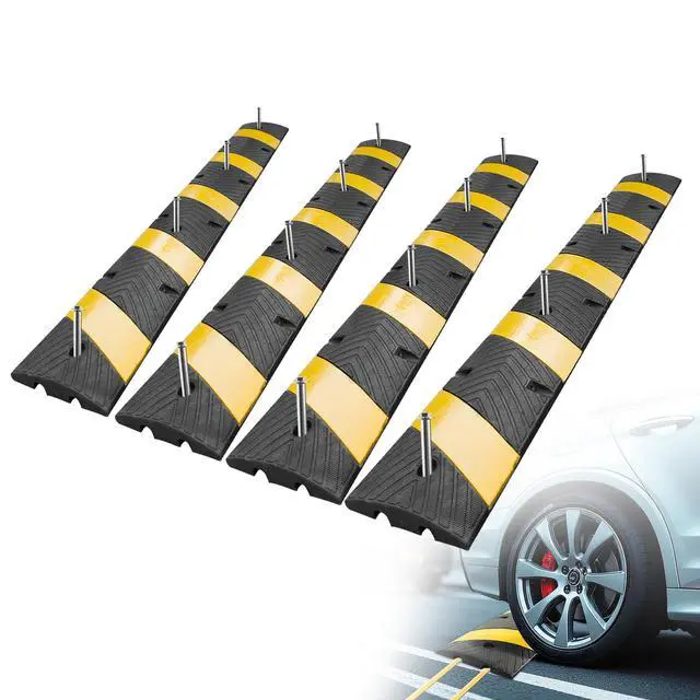 Main image of 72" Heavy Duty Rubber Speed Bumps (4 Pack) - Cable Protector Ramp for Driveway Asphalt Concrete Gravel with Bolt Spikes Anchors for Parking Lot, Warehouse, Road