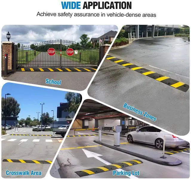 Alt view image 6 of 6 - 72" Heavy Duty Rubber Speed Bumps (4 Pack) - Cable Protector Ramp for Driveway Asphalt Concrete Gravel with Bolt Spikes Anchors for Parking Lot, Warehouse, Road