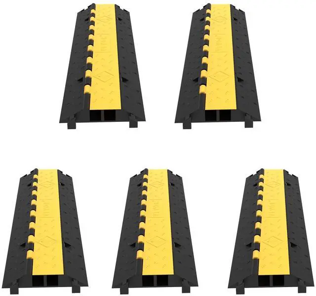 Main image of 5 Pack Rubber Cable Protector Ramp 2 Channel Heavy Duty 66,000 lbs Load Capacity Cable Wire Cord Cover Ramp Speed Bump Driveway Hose Cable Ramp Protective Cover (2-Channel, 5 Pack-66,000 lbs)