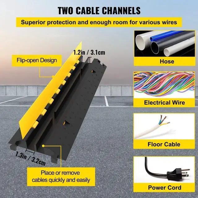 Alt view image 3 of 7 - 5 Pack Rubber Cable Protector Ramp 2 Channel Heavy Duty 66,000 lbs Load Capacity Cable Wire Cord Cover Ramp Speed Bump Driveway Hose Cable Ramp Protective Cover (2-Channel, 5 Pack-66,000 lbs)