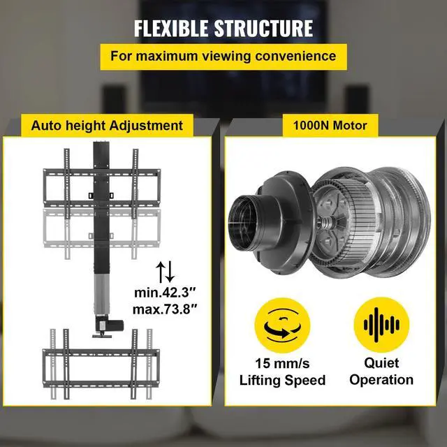 Alt view image 4 of 7 - Motorized TV Lift Stroke Length 31 Inches Motorized TV Mount Fit for Max.60 Inch Lift with Remote Control Height Adjustable 42-73 Inch,Load Capacity 132 Lbs