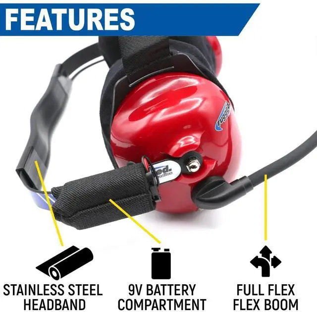 Alt view image 4 of 7 - H80 Linkable Behind-the-Head Track Talk Headset | Connects to NASCAR Scanners and Nitro Bee Race Receivers - 24dB NRR, Noise-Canceling Mic & 3.5mm Audio Input