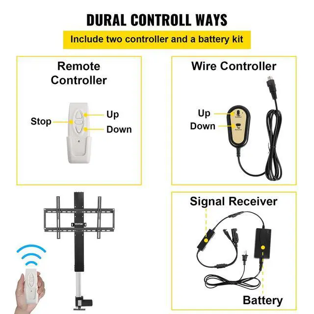 Alt view image 7 of 7 - Motorized TV Lift Stroke Length 31 Inches Motorized TV Mount Fit for Max.60 Inch Lift with Remote Control Height Adjustable 42-73 Inch,Load Capacity 132 Lbs