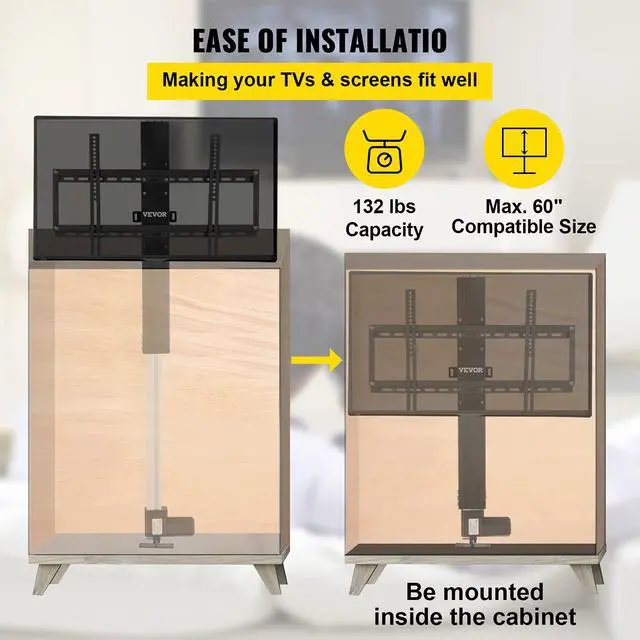 Alt view image 5 of 7 - Motorized TV Lift Stroke Length 31 Inches Motorized TV Mount Fit for Max.60 Inch Lift with Remote Control Height Adjustable 42-73 Inch,Load Capacity 132 Lbs