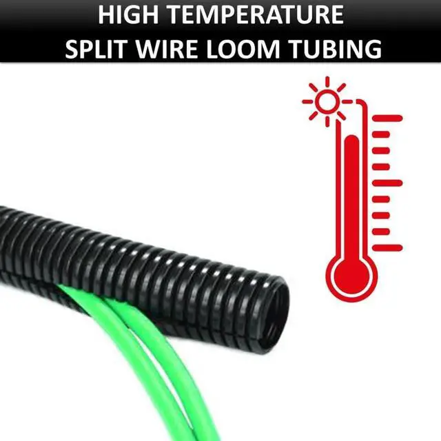 Alt view image 2 of 6 - Nylon Split Wire Loom Tubing 1-1/4 Inch 250 Ft Long High Temperature Black Wire Conduit Cover for Cords - Corrugated Tubing and Protector for Automotive Wires