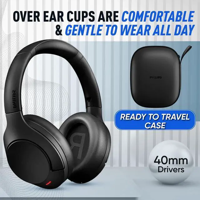 Alt view image 4 of 6 - Wireless Headphones Noise Cancelling, Stereo Over Ear Wireless Headphones with Removable Mic, Bluetooth Headset with Microphone, Lightweight and Touch Control, 55 Hours Playtime