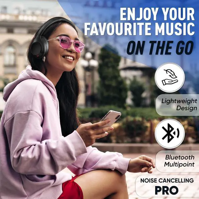 Alt view image 3 of 6 - Wireless Headphones Noise Cancelling, Stereo Over Ear Wireless Headphones with Removable Mic, Bluetooth Headset with Microphone, Lightweight and Touch Control, 55 Hours Playtime