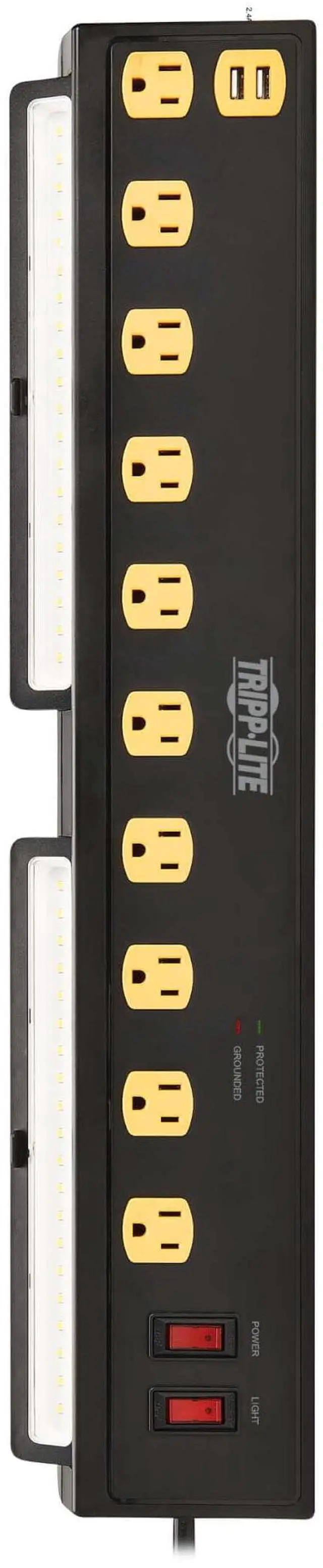 Alt view image 3 of 4 - Heavy Duty Surge Protector Power Strip with Work Lights, 10-Outlets for Industrial & Garage, 2 USB Ports, 10ft Power Cord, 4500 Joules, 150,000 Insurance (TLP1010USB)