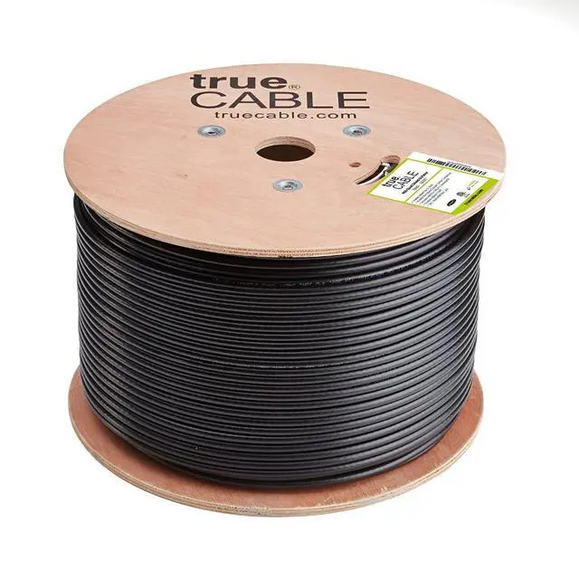 Alt view image 4 of 5 - TRUECABLE RG6 Outdoor Quad Shield Coaxial Cable, 1000ft, Black, Direct Burial (CMX), 75 Ohm, 18 AWG Bare Copper Conductor, UV Resistant, 3GHz Sweep Tested