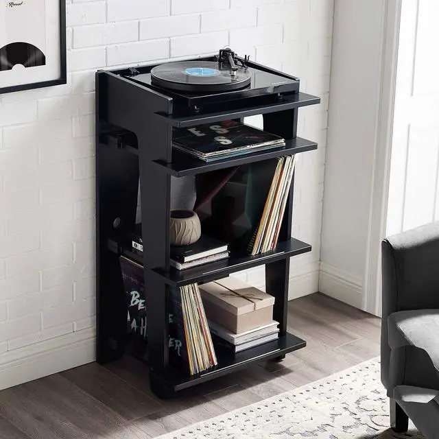 Alt view image 2 of 2 - Soho Record Player Stand, Media Console with Vinyl Storage, Modern Home Organizer, Black