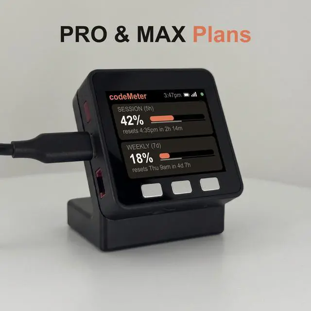 Alt view image 3 of 6 - codeMeter Claude Code Usage Monitor, Supports Pro Max Team & Enterprise Plans, 5 Hour and Weekly Usage Display, Anthropic Usage Meter, Developer Desk Gadget, Vibe Coding Gift (USB-C Orange)