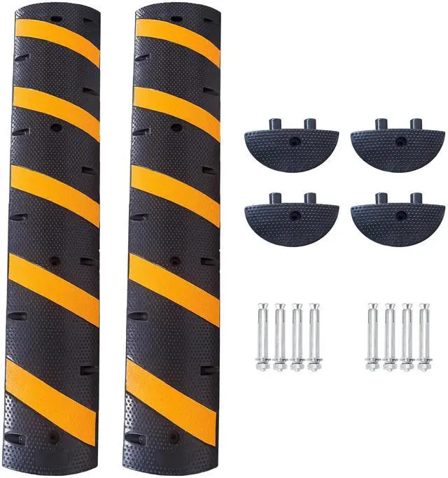 Main image of 6FT Rubber Speed Bumps with End Caps Cable Protector, 25000 Lbs Capacity | Heavy Duty Speed Humps, Traffic Calming Hump for Road, Driveway, Asphalt, Concrete, Parking Lot