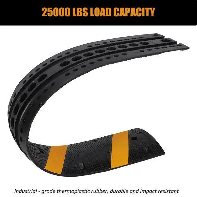 Alt view image 3 of 7 - 6FT Rubber Speed Bumps with End Caps Cable Protector, 25000 Lbs Capacity | Heavy Duty Speed Humps, Traffic Calming Hump for Road, Driveway, Asphalt, Concrete, Parking Lot