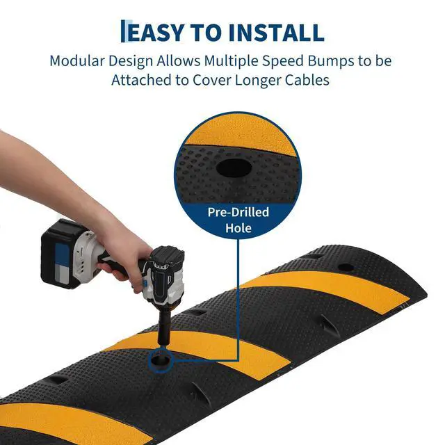 Alt view image 4 of 7 - 6FT Rubber Speed Bumps with End Caps Cable Protector, 25000 Lbs Capacity | Heavy Duty Speed Humps, Traffic Calming Hump for Road, Driveway, Asphalt, Concrete, Parking Lot