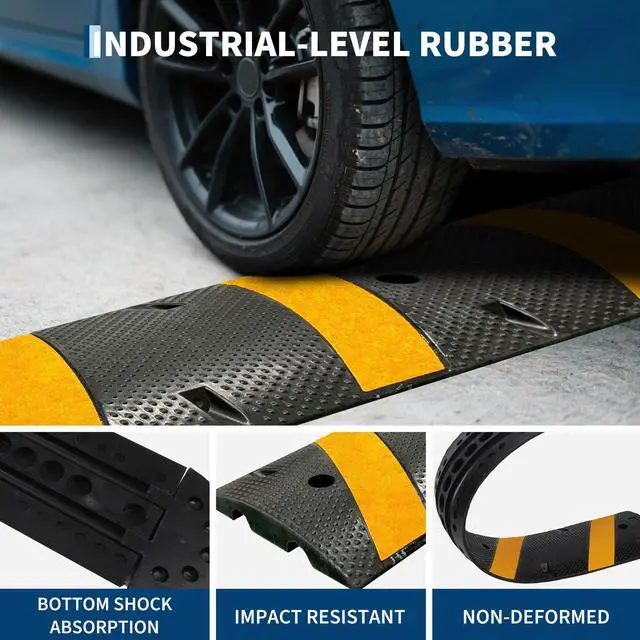 Alt view image 2 of 7 - 6FT Rubber Speed Bumps with End Caps Cable Protector, 25000 Lbs Capacity | Heavy Duty Speed Humps, Traffic Calming Hump for Road, Driveway, Asphalt, Concrete, Parking Lot