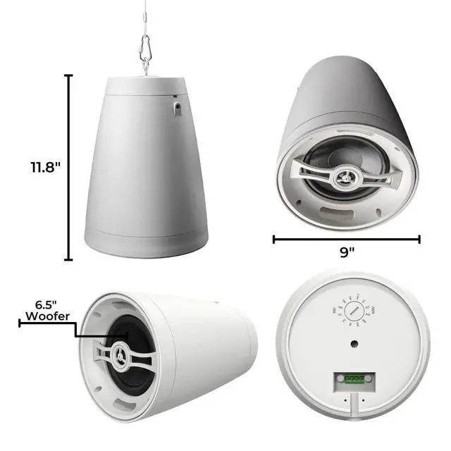 Alt view image 2 of 7 - Nero ARC 6 Professional Hanging Pendant Speaker 150W, 6.5" Graphite Cone / 1 Silk Dome Tweeter, for Home or Commercial Applications, Safety Cable Suspension, Hardware Included (White)