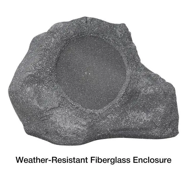 Alt view image 2 of 6 - Pair of 2-Way 8" High Fidelity Passive Outdoor Rock Speakers, Weather-Resistant, 70V/100V/8-Ohm, Commercial Installation for Garden, Yard, Deck, Gray (ROCK-82G-PAIR)