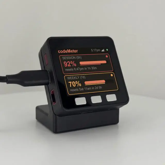 Alt view image 2 of 4 - codeMeter Claude Code Usage Monitor, WiFi AI Coding Limit Tracker, 5 Hour and Weekly Usage Display, Anthropic Usage Meter, Developer Desk Gadget, Vibe Coding Gift (USB-C Black)