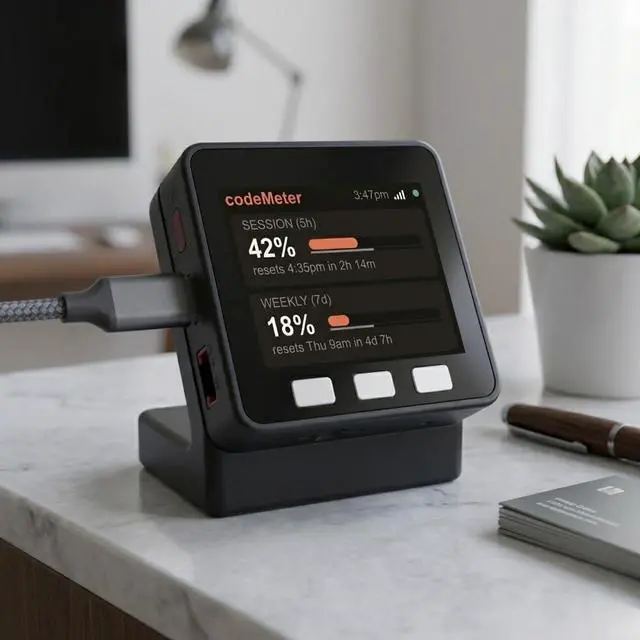 Alt view image 4 of 4 - codeMeter Claude Code Usage Monitor, WiFi AI Coding Limit Tracker, 5 Hour and Weekly Usage Display, Anthropic Usage Meter, Developer Desk Gadget, Vibe Coding Gift (USB-C Black)