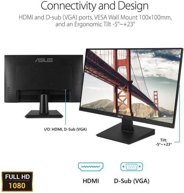 Alt view image 7 of 7 - 27 Inch Desktop Monitor - Full HD (1920 x 1080), IPS, 75Hz, Adaptive-Sync, HDMI, D-Sub, Frameless - VA27EHE | HDMI, 75Hz, 27 Inch, IPS, Adaptive-Sync, D-Sub, Frameless
