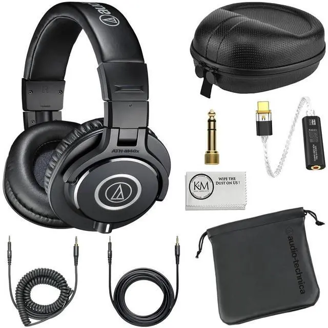 Main image of ATH-M40x Professional Monitor Headphones (Black) Bundle with USB-C Headphone Adapter w/Built-in DAC + Headphone Case + Cleaning Cloth (4 Items)