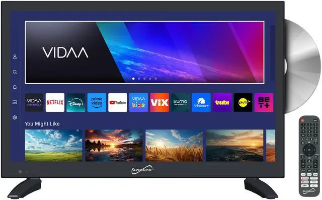 Main image of SC-1926DVD 19-inch LED Smart HDTV w/DVD Player, 3X HDMI, 1080p, WiFi, USB, AC/DC Compatible for Home, Kitchen, or RV Camper, DC Car Cord Included (SC-1926SDVD 19 Smart TV/DVD Combo)