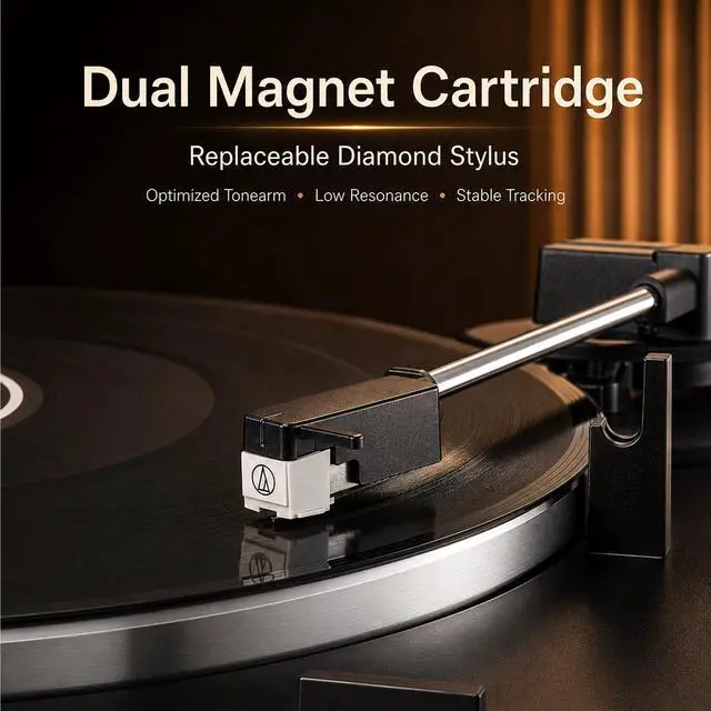 Alt view image 5 of 7 - AT-LP60X-BK Fully Automatic Belt-Drive Stereo Turntable 33-1/3 & 45 RPM - Black Bundle with Deco Gear Master Guide, Vinyl Record Cleaning Kit, 12" Silicone Rubber Platter Mat