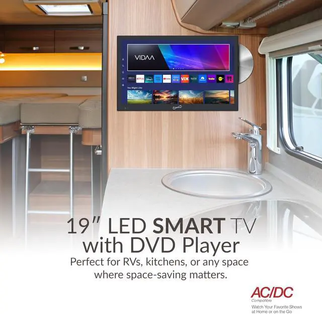 Alt view image 3 of 7 - SC-1926DVD 19-inch LED Smart HDTV w/DVD Player, 3X HDMI, 1080p, WiFi, USB, AC/DC Compatible for Home, Kitchen, or RV Camper, DC Car Cord Included (SC-1926SDVD 19 Smart TV/DVD Combo)