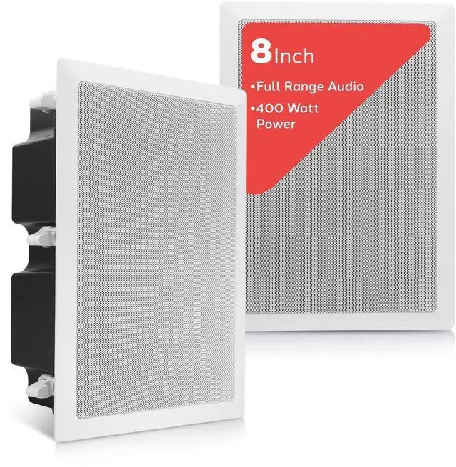 Main image of Ceiling Wall Mount Enclosed Speaker - 400 Watt Stereo In-wall / In-ceiling 8" Enclosed Full Range Deep Bass Speaker System - 50Hz-20kHz Frequency Response, 4-8 Ohm, Flush Mount - PDIW87 White