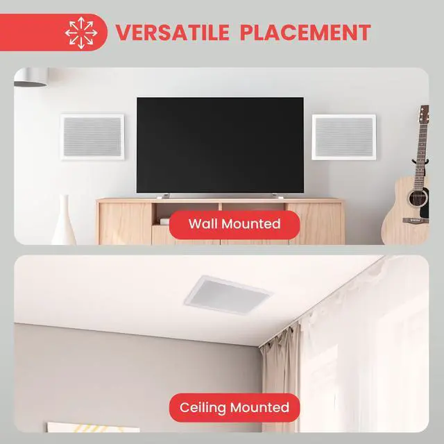 Alt view image 2 of 7 - Ceiling Wall Mount Enclosed Speaker - 400 Watt Stereo In-wall / In-ceiling 8" Enclosed Full Range Deep Bass Speaker System - 50Hz-20kHz Frequency Response, 4-8 Ohm, Flush Mount - PDIW87 White